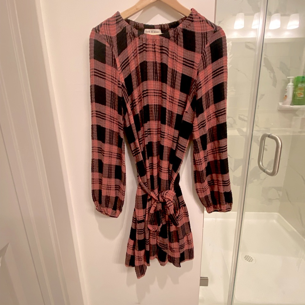 Cloth and Stone Anthropologie Plaid Mini Dress Light Cotton